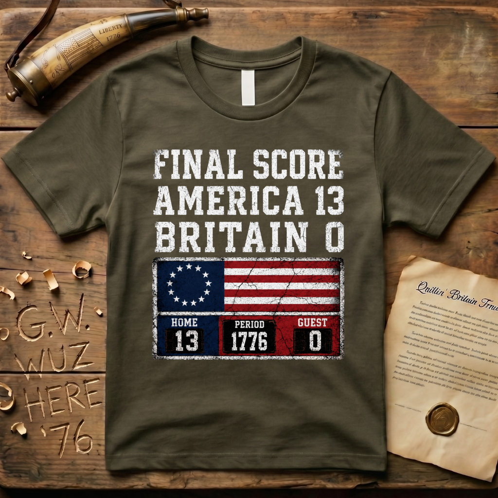 Final Score America 13 Britain 0 Period 1776 Scoreboard T-Shirt