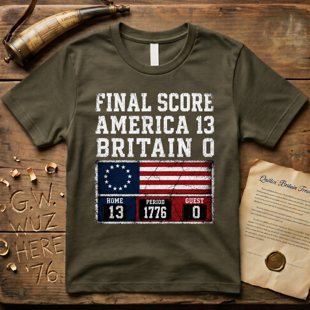 Final Score America 13 Britain 0 Period 1776 Scoreboard T-Shirt