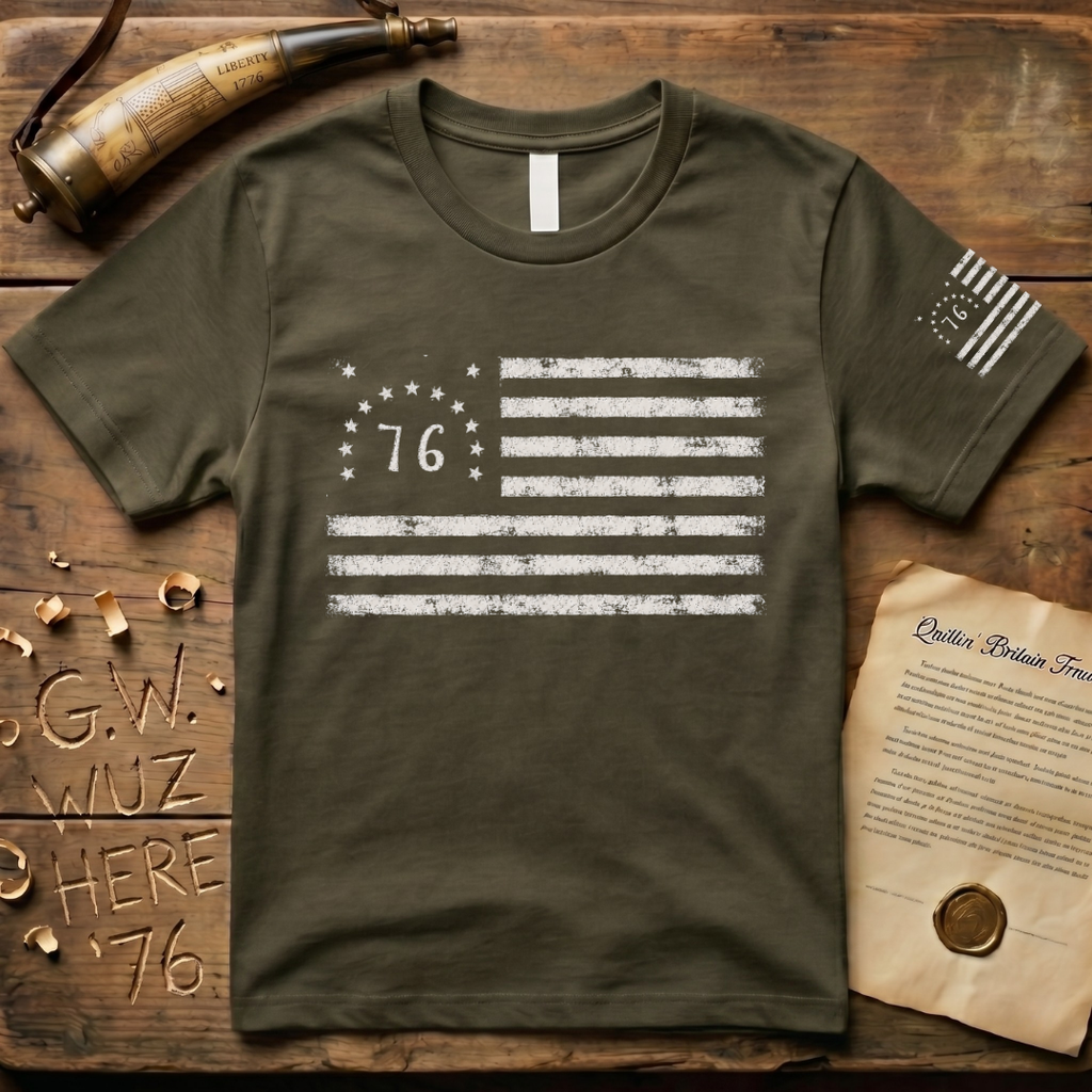 Distressed Historic Bennington Flag Chest & Sleeve Dark T-Shirt