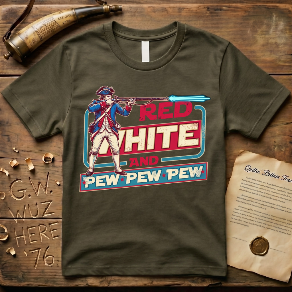 Red White and Pew Pew Pew Vintage Laser Space Musket T-Shirt