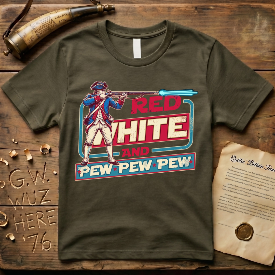Red White and Pew Pew Pew Vintage Laser Space Musket T-Shirt