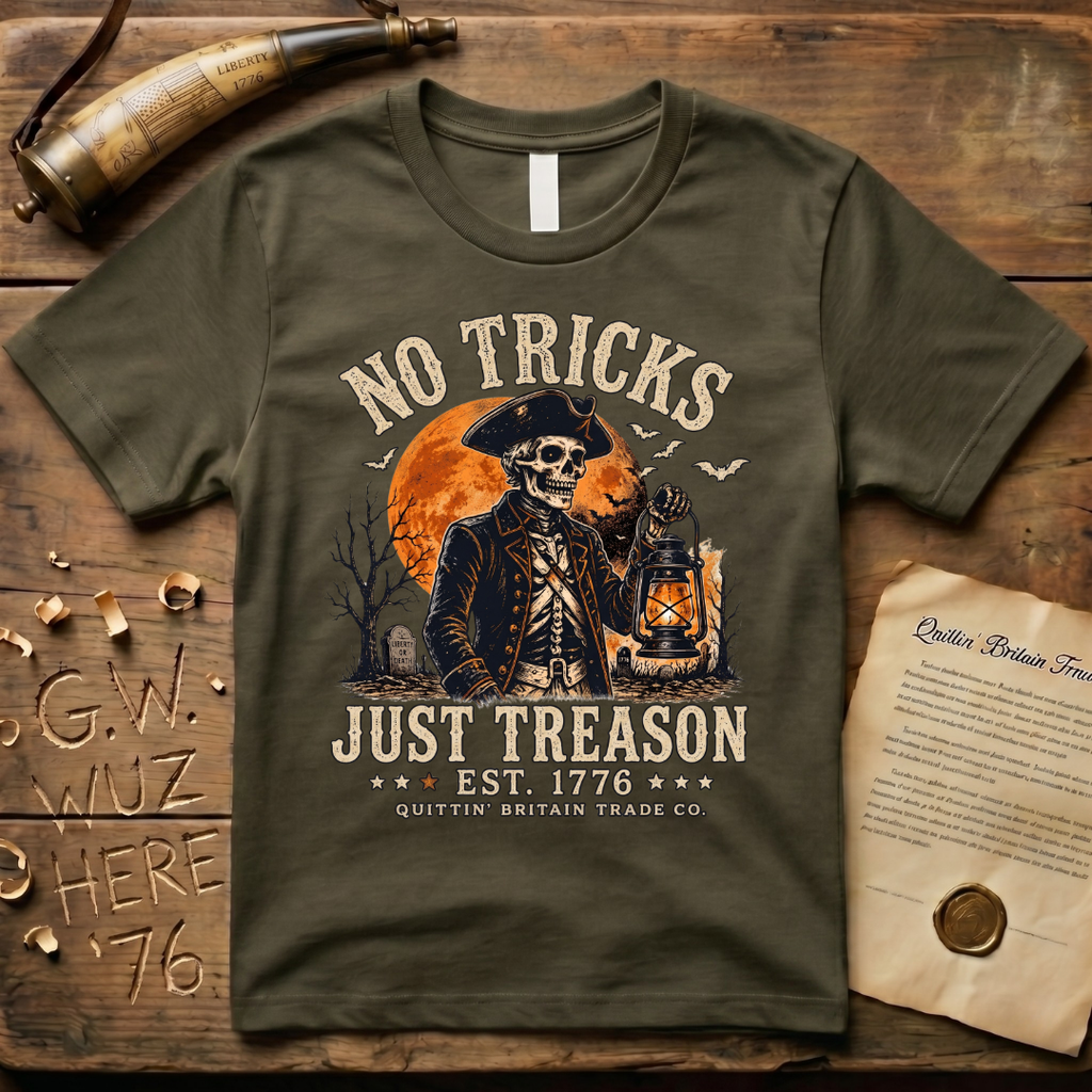 No Tricks Just Treason Halloween QBTC 1776 Dark T-Shirt