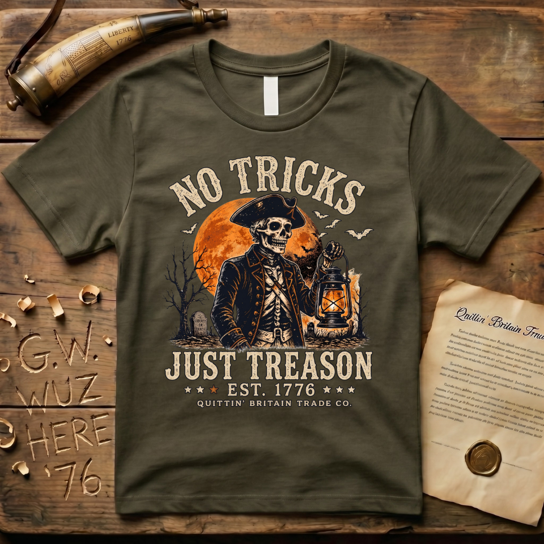 No Tricks Just Treason Halloween QBTC 1776 Dark T-Shirt