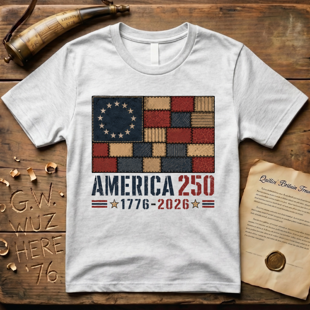 Printed Patchwork America 250 1776-2026 Betsy Ross Dark Flag T-Shirt