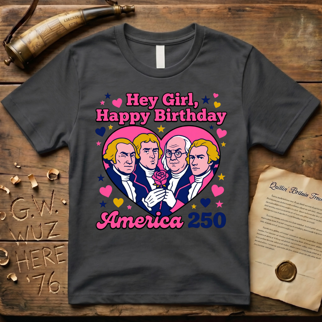 Hey Girl, Happy Birthday - America 250 - Forefathers Boy Band Y2K T-Shirt