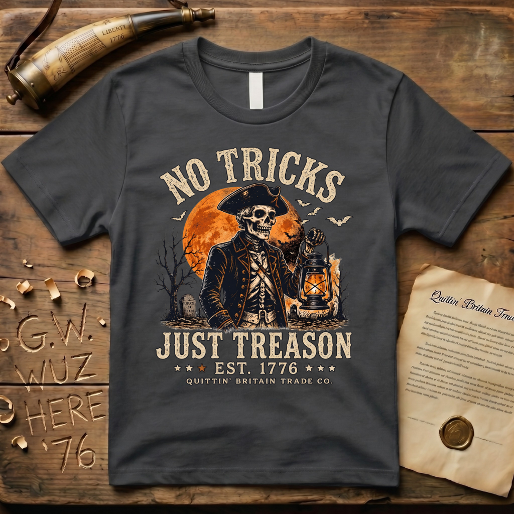 No Tricks Just Treason Halloween QBTC 1776 Dark T-Shirt