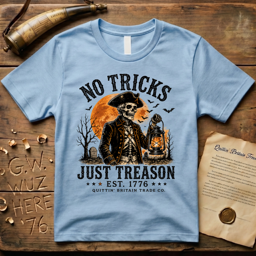 No Tricks Just Treason Halloween QBTC 1776 Light T-Shirt