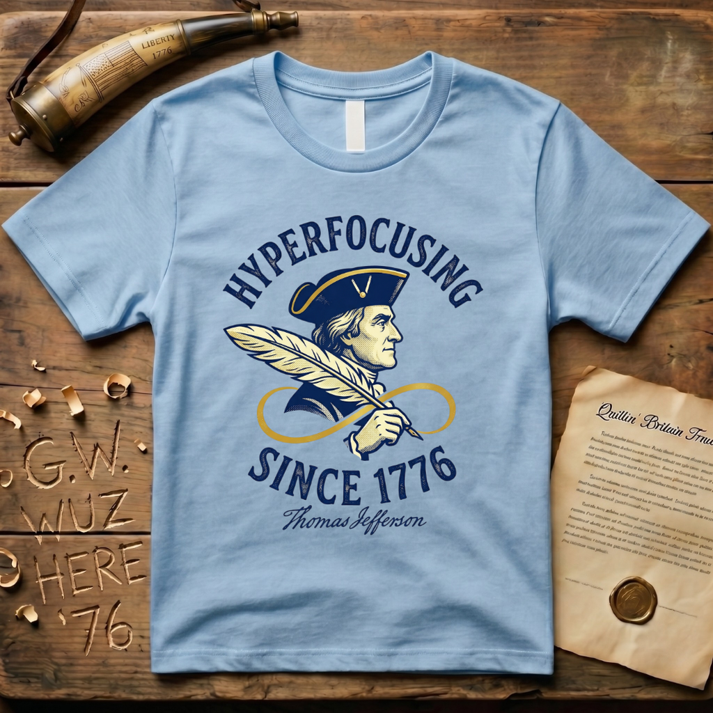 Thomas Jefferson - Hyper Focusing Since 1776 - Gold Autism Infinite Symbol T-Shirt