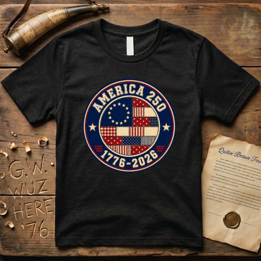 Printed Patchwork Badge America 250 1776-2026 Betsy Ross Flag T-Shirt
