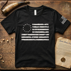 Distressed 13 Star Betsy Ross Flag Chest & Sleeve Dark T-Shirt