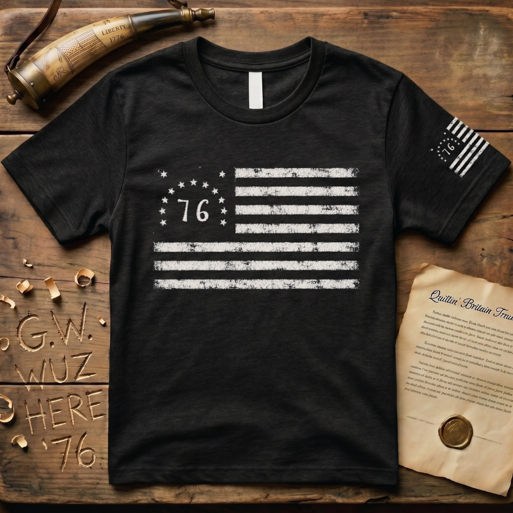 Distressed Historic Bennington Flag Chest & Sleeve Dark T-Shirt