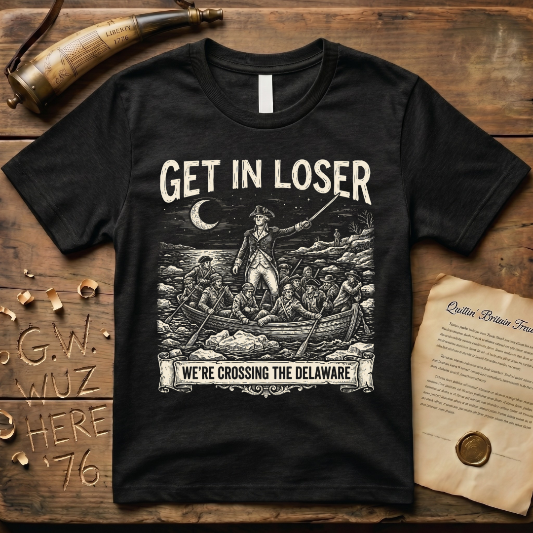 Get In Loser We're Crossing the Delaware Woodcut T-Shirt
