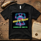 Neon Liberty Bell Sign - Open for Treason 24/7 T-Shirt