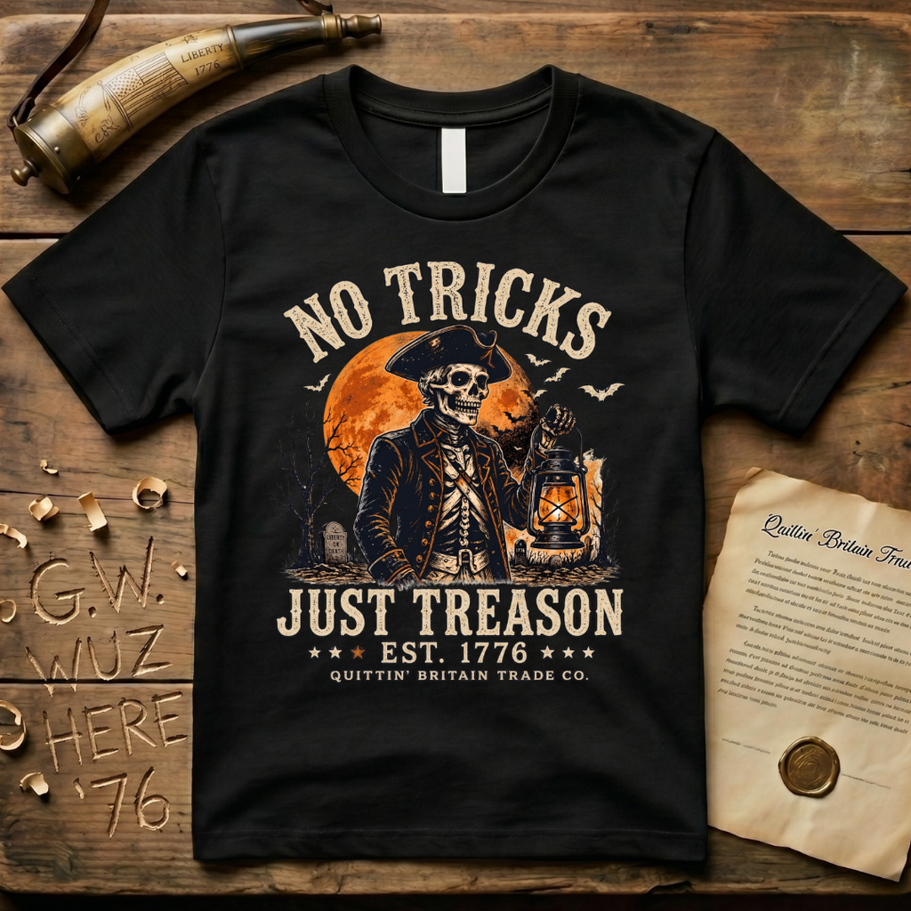 No Tricks Just Treason Halloween QBTC 1776 Dark T-Shirt