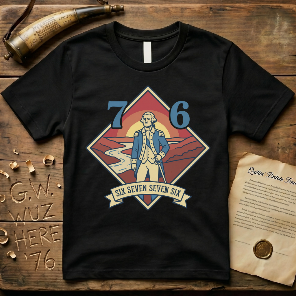 Six-Seven Seven-Six George Washington Retro Landscape 1776 T-Shirt