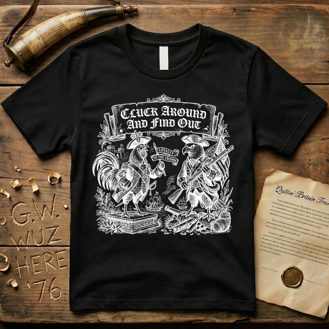 Cluck Around and Find Out Woodcut Dark-Style T-Shirt