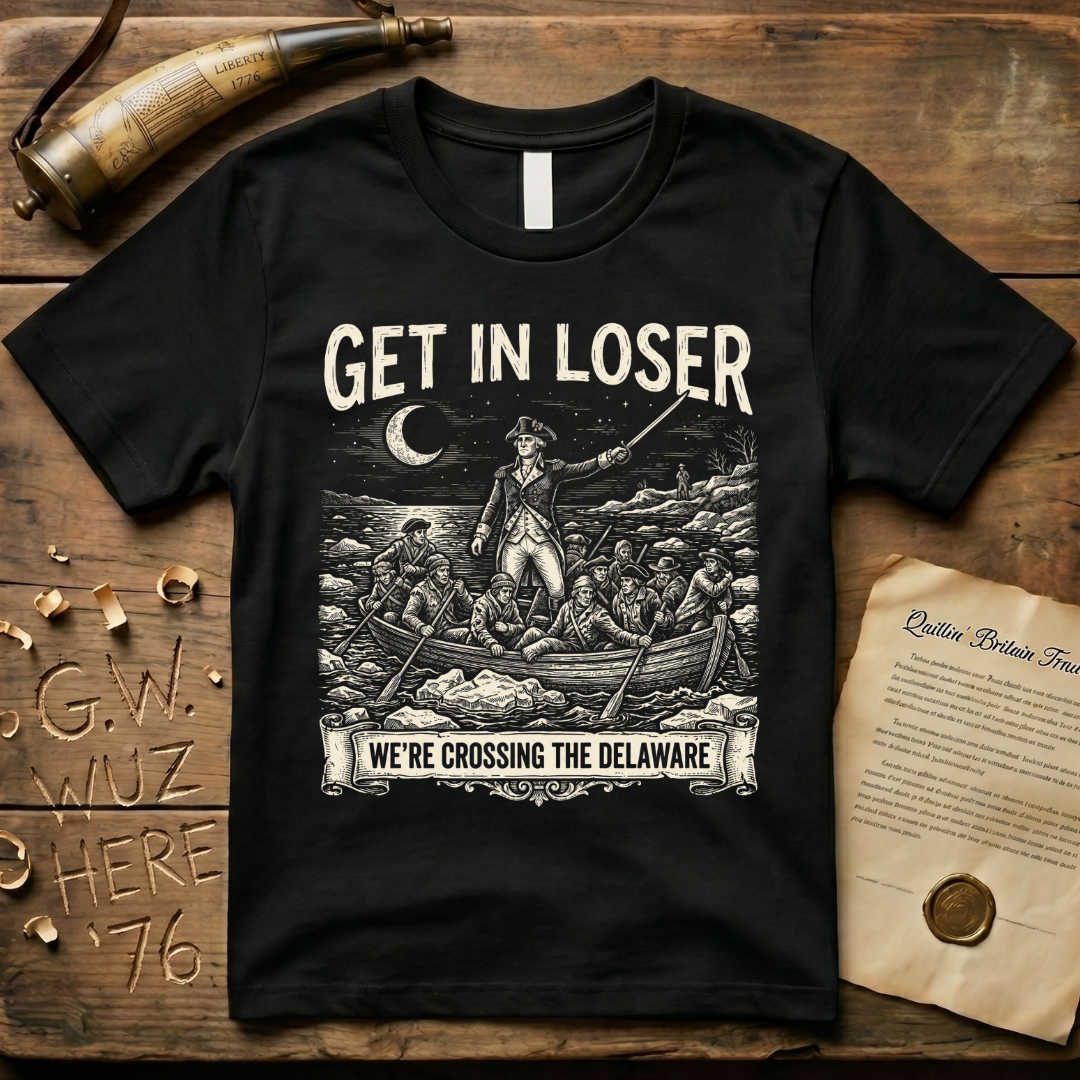 Get In Loser We're Crossing the Delaware Woodcut T-Shirt