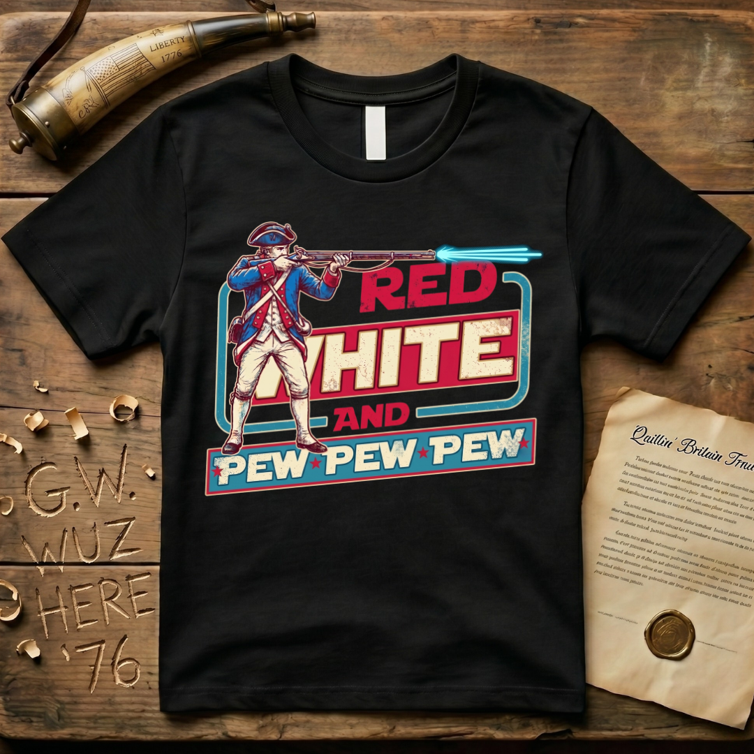 Red White and Pew Pew Pew Vintage Laser Space Musket T-Shirt