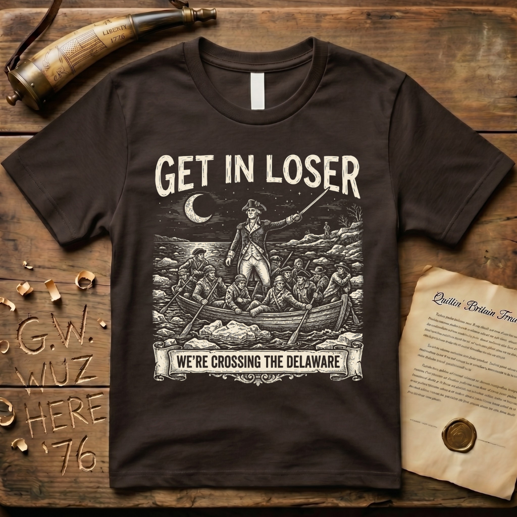 Get In Loser We're Crossing the Delaware Woodcut T-Shirt