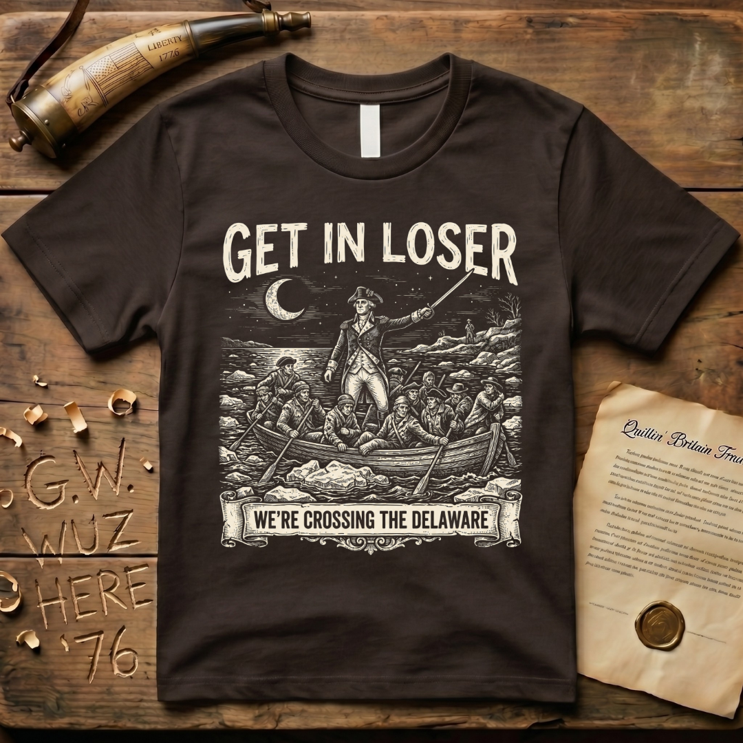 Get In Loser We're Crossing the Delaware Woodcut T-Shirt