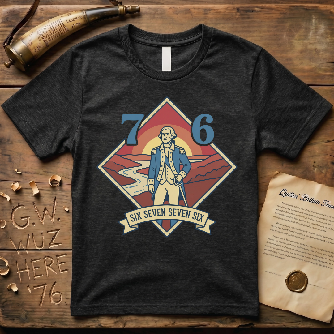 Six-Seven Seven-Six George Washington Retro Landscape 1776 T-Shirt