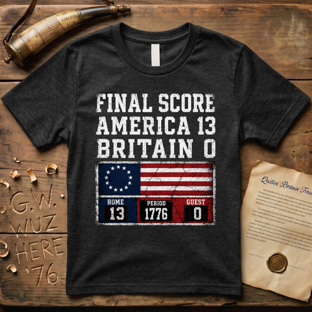 Final Score America 13 Britain 0 Period 1776 Scoreboard T-Shirt