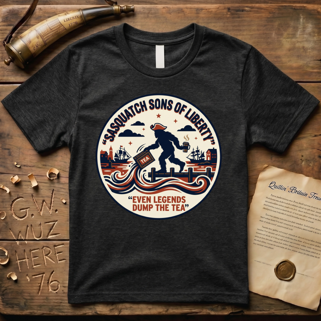 Sasquatch Sons of Liberty, Even Legends Dump the Tea Badge T-Shirt