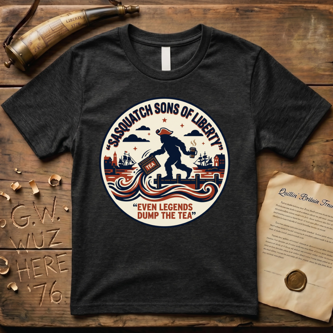 Sasquatch Sons of Liberty, Even Legends Dump the Tea Badge T-Shirt