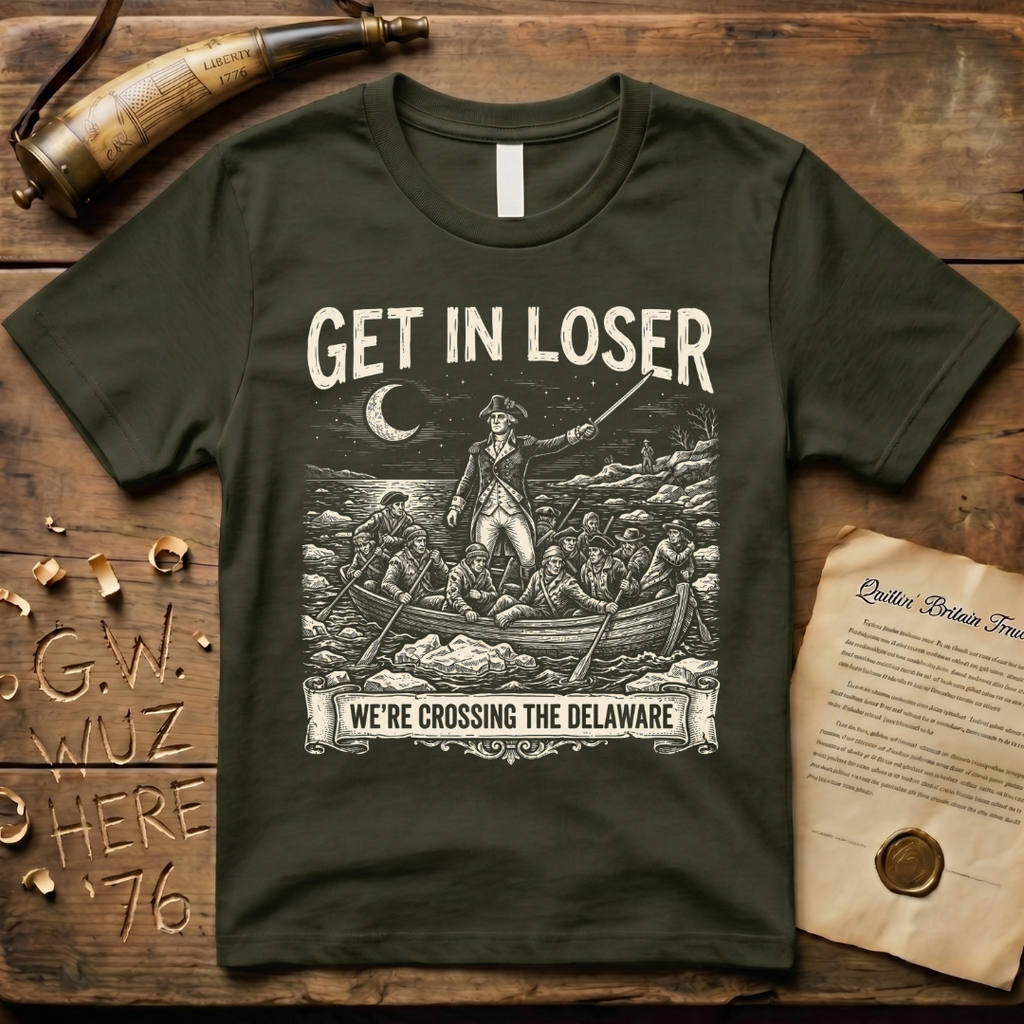 Get In Loser We're Crossing the Delaware Woodcut T-Shirt