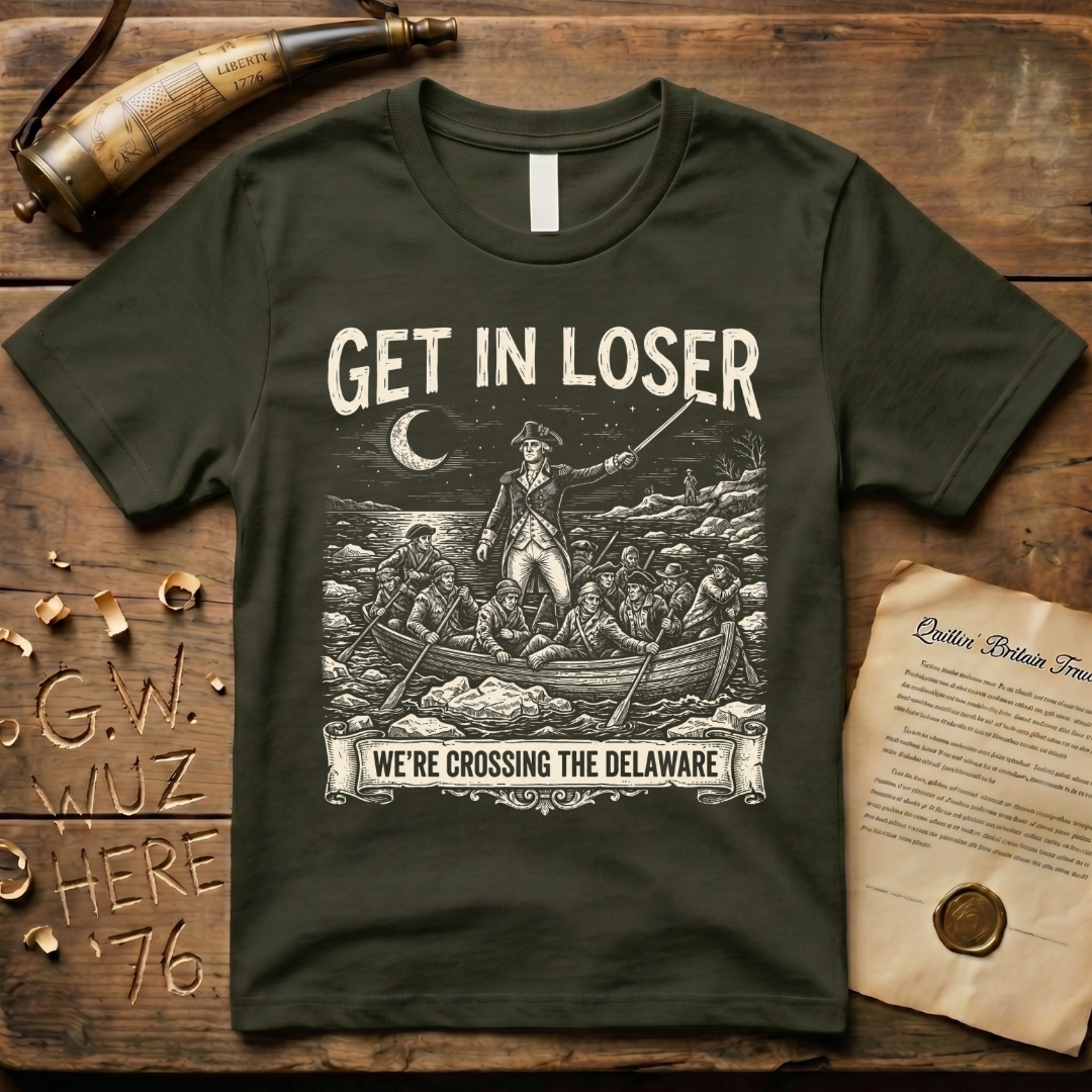 Get In Loser We're Crossing the Delaware Woodcut T-Shirt