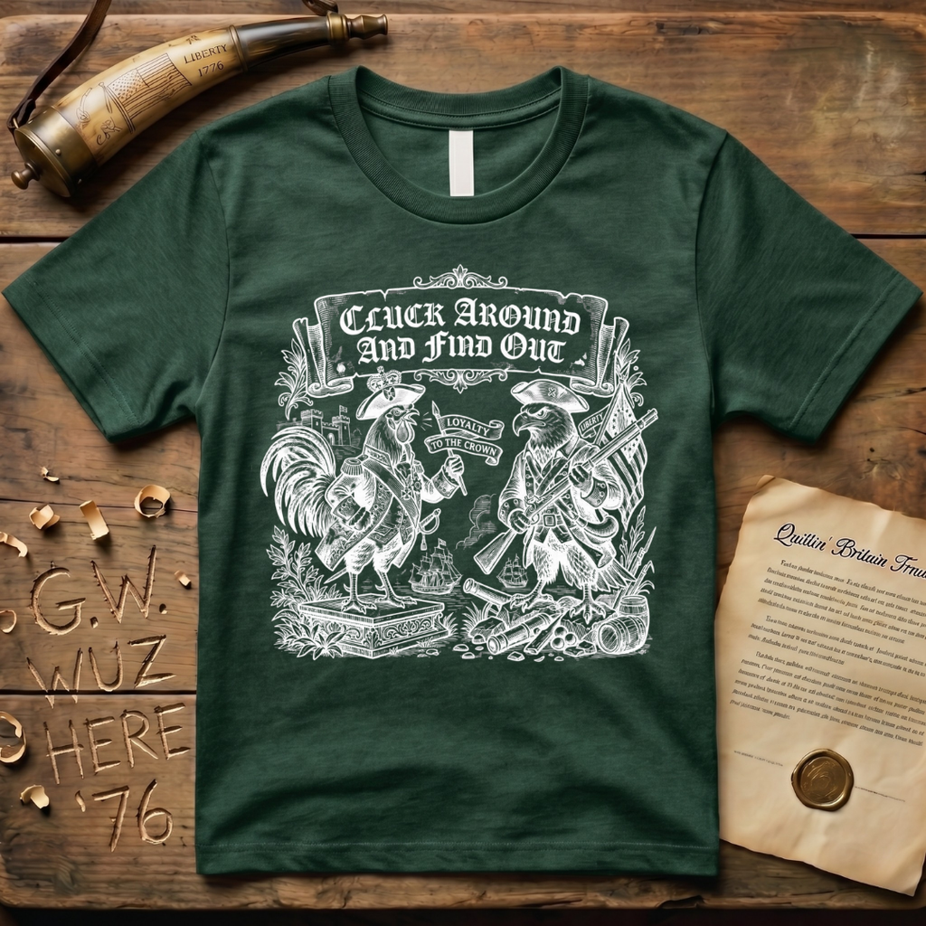 Cluck Around and Find Out Woodcut Dark-Style T-Shirt