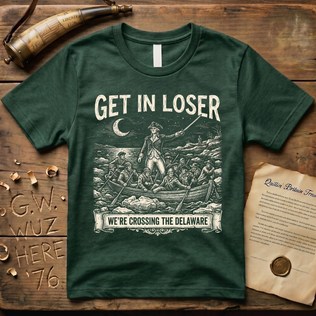 Get In Loser We're Crossing the Delaware Woodcut T-Shirt