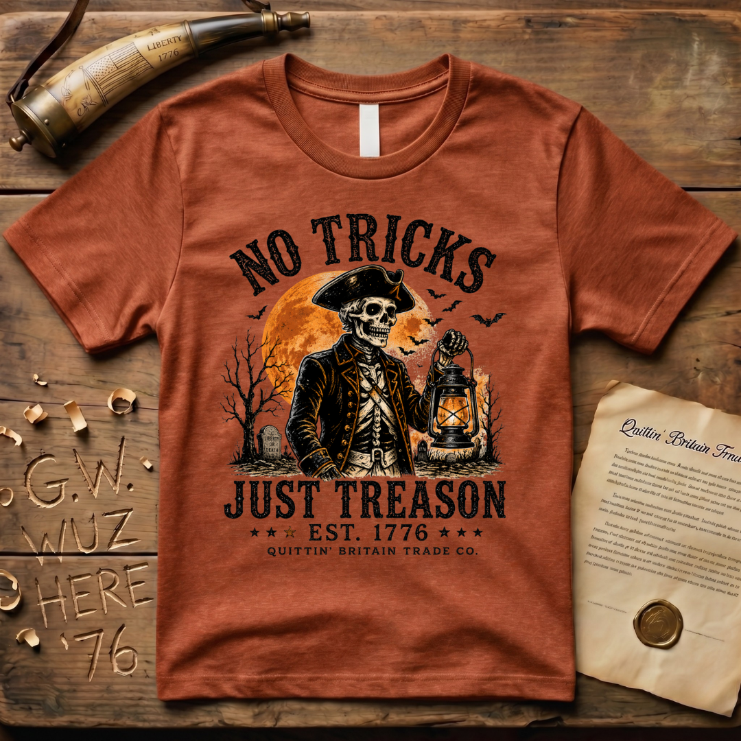 No Tricks Just Treason Halloween QBTC 1776 Light T-Shirt