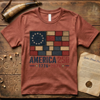 Printed Patchwork America 250 1776-2026 Betsy Ross Dark Flag T-Shirt
