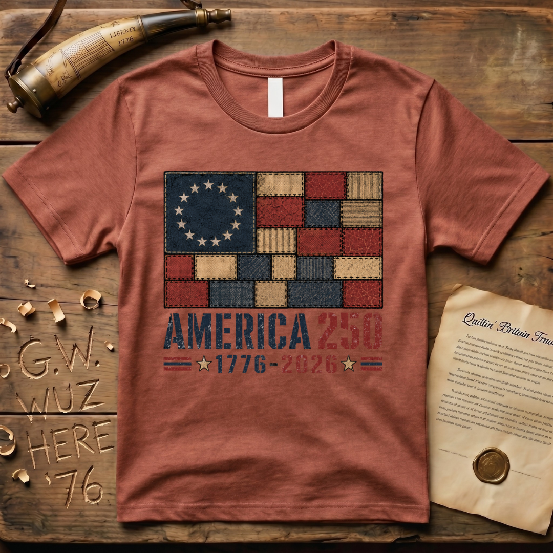 Printed Patchwork America 250 1776-2026 Betsy Ross Dark Flag T-Shirt