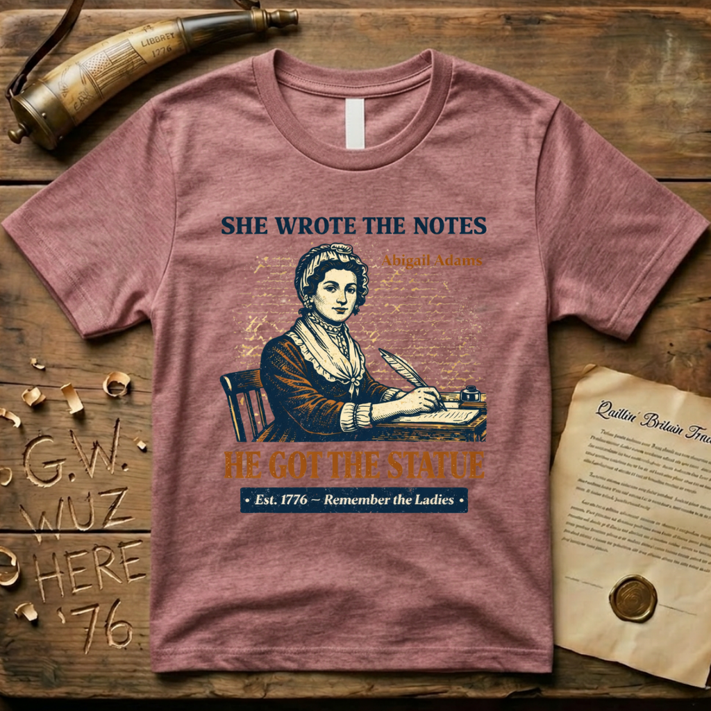 Abigail Adams She Wrote the Notes, He Got the Statue, Remember the Ladies Est. 1776 T-Shirt