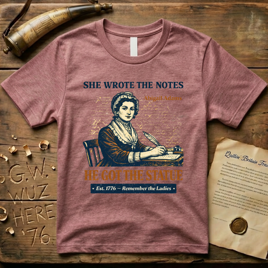 Abigail Adams She Wrote the Notes, He Got the Statue, Remember the Ladies Est. 1776 T-Shirt