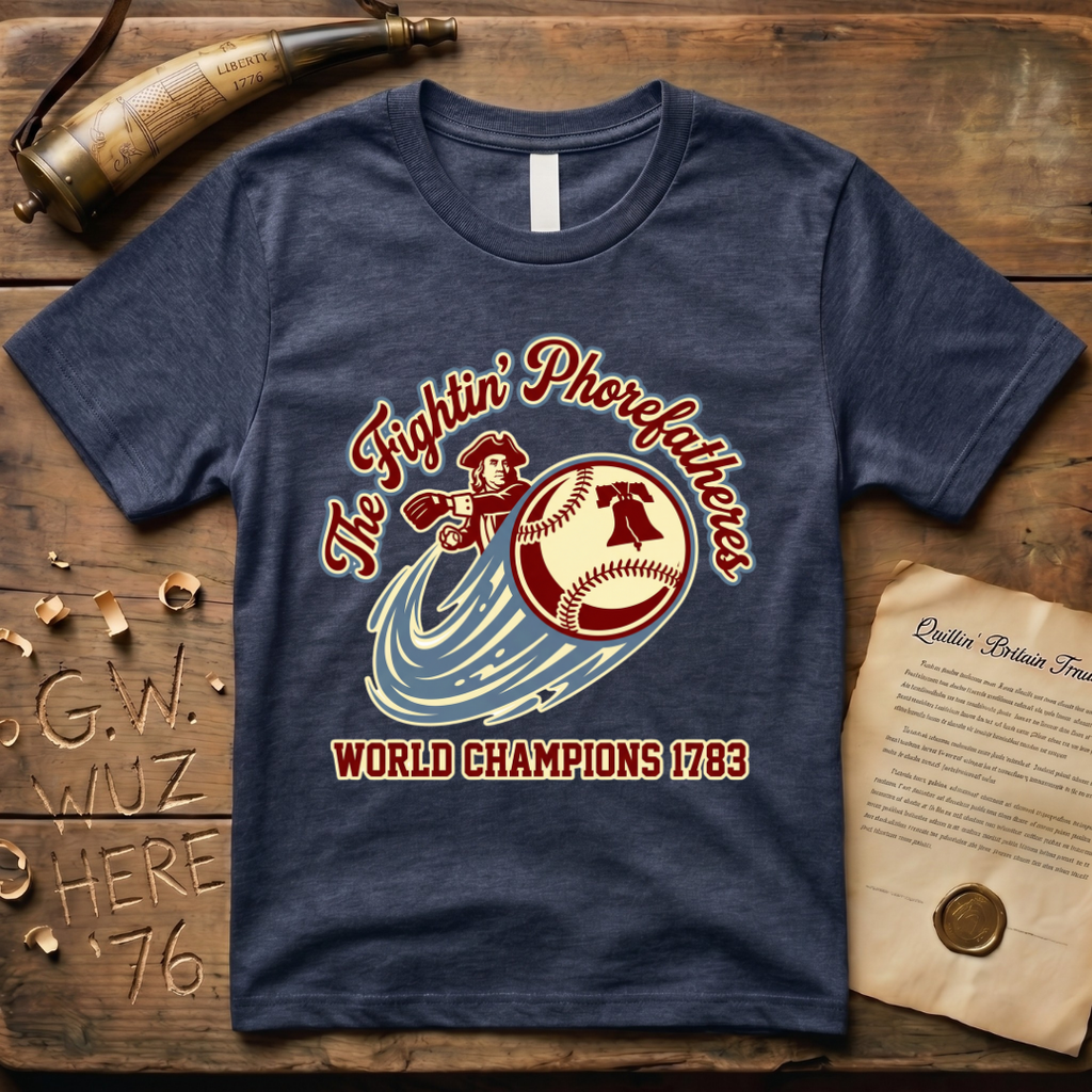 The Fightin' Phorefathers - World Champions 1783 Ben Franklin Baseball T-Shirt
