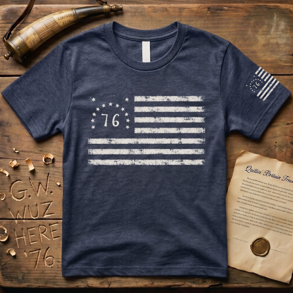 Distressed Historic Bennington Flag Chest & Sleeve Dark T-Shirt