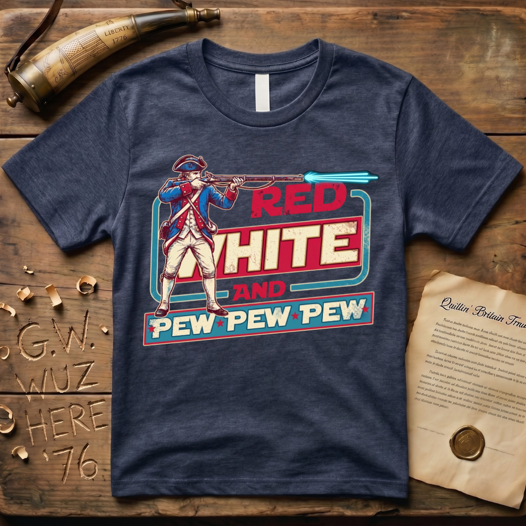 Red White and Pew Pew Pew Vintage Laser Space Musket T-Shirt
