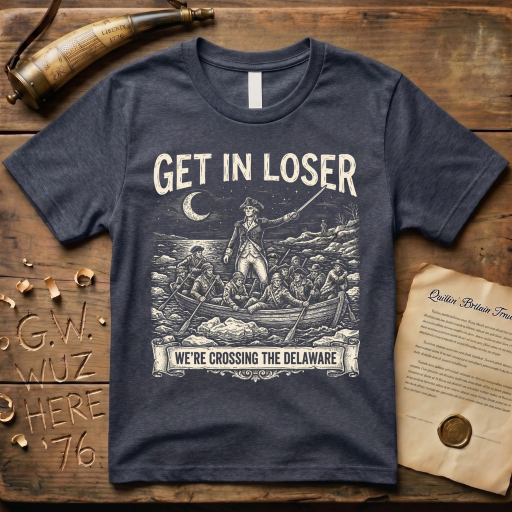 Get In Loser We're Crossing the Delaware Woodcut T-Shirt
