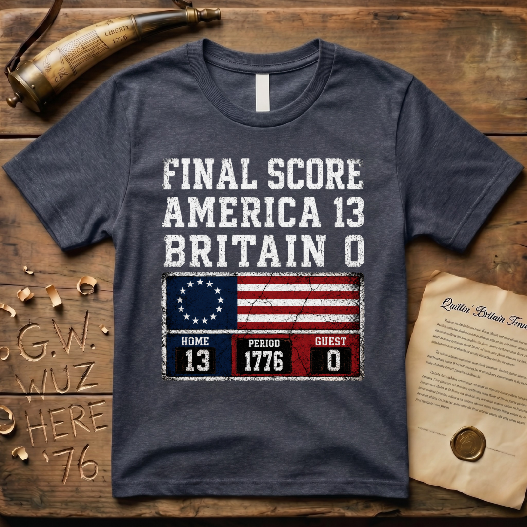 Final Score America 13 Britain 0 Period 1776 Scoreboard T-Shirt