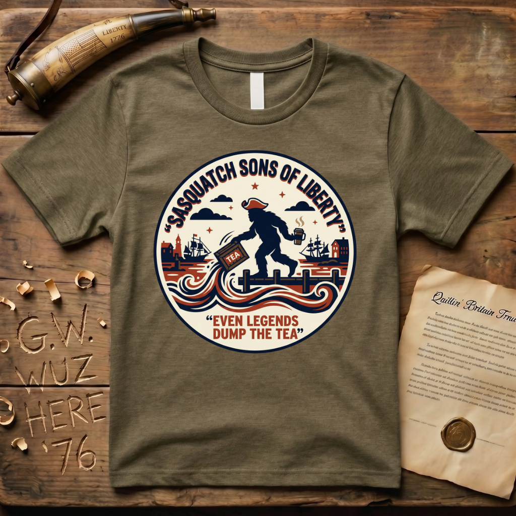 Sasquatch Sons of Liberty, Even Legends Dump the Tea Badge T-Shirt