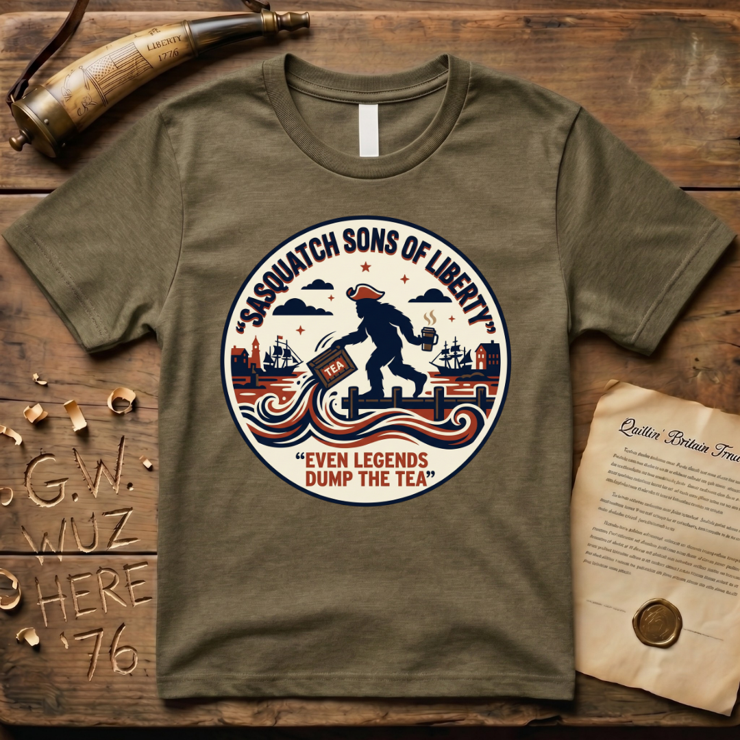 Sasquatch Sons of Liberty, Even Legends Dump the Tea Badge T-Shirt