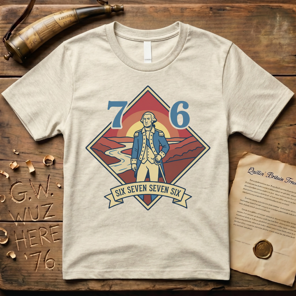 Six-Seven Seven-Six George Washington Retro Landscape 1776 T-Shirt