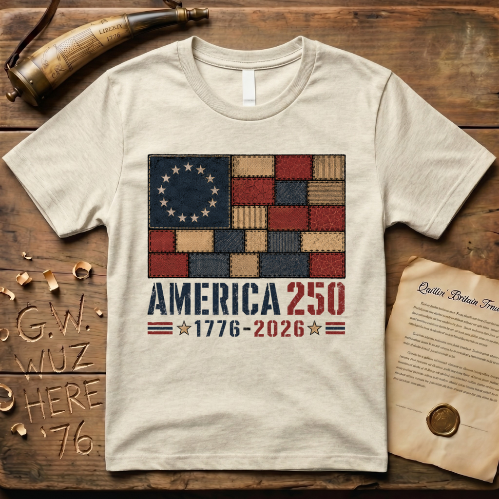 Printed Patchwork America 250 1776-2026 Betsy Ross Dark Flag T-Shirt