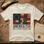 Printed Patchwork America 250 1776-2026 Betsy Ross Dark Flag T-Shirt
