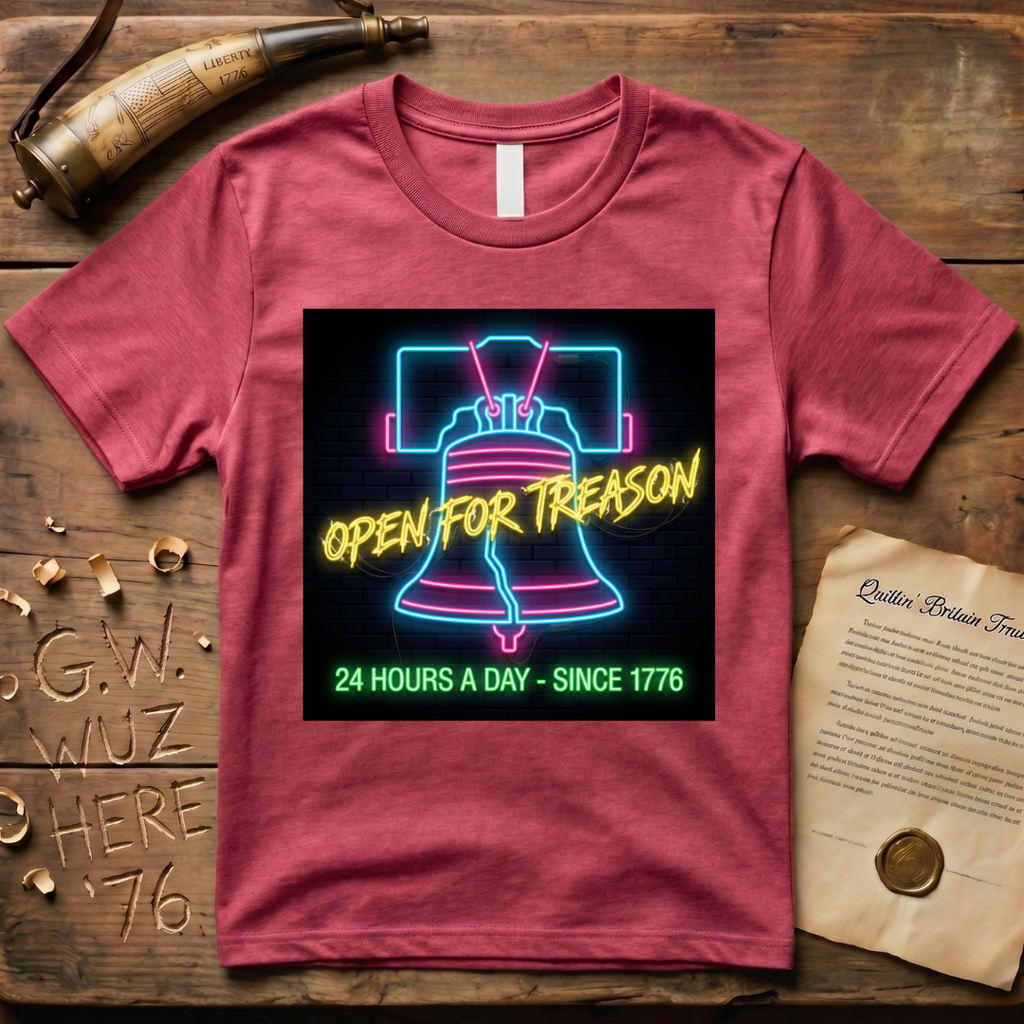 Neon Liberty Bell Sign - Open for Treason 24/7 T-Shirt