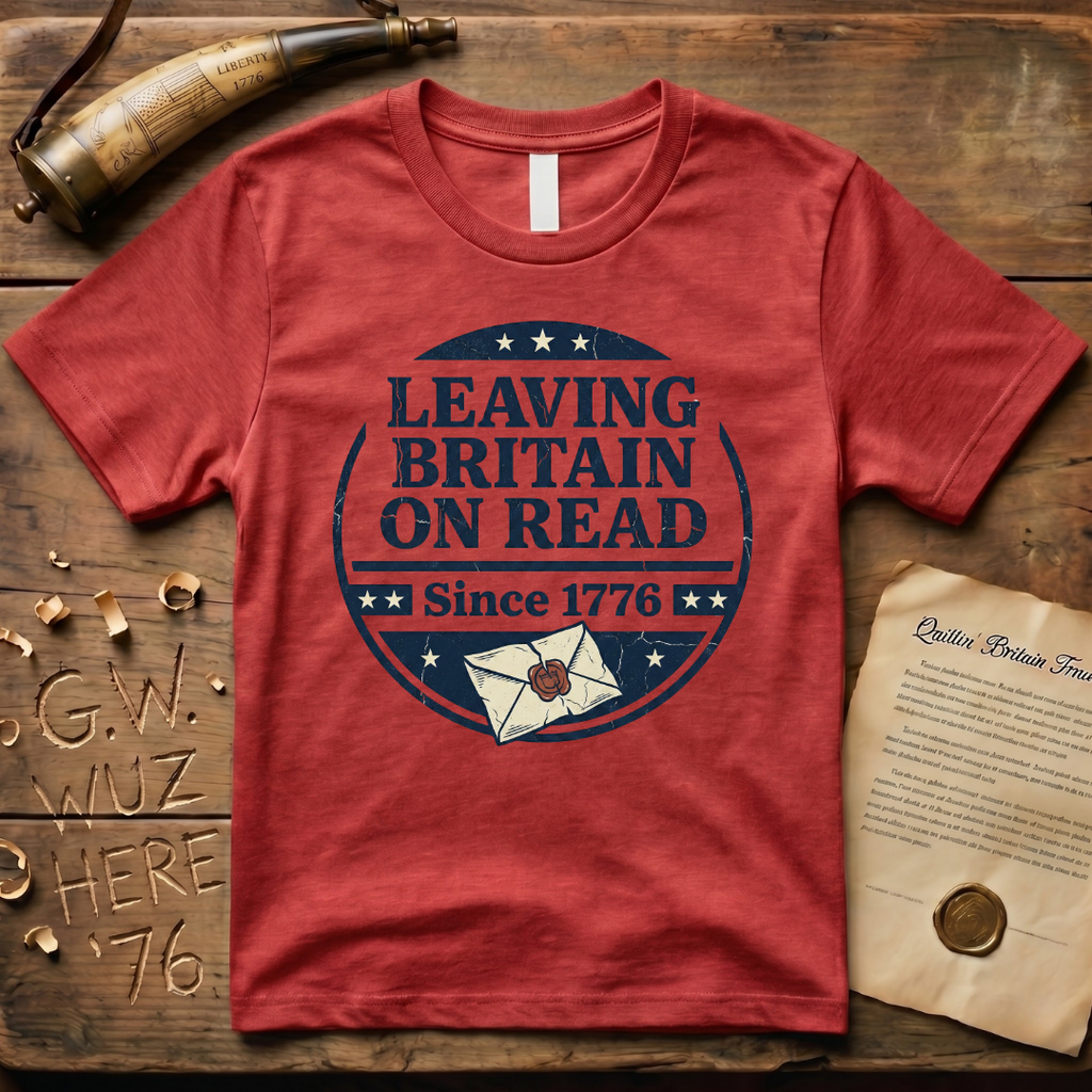 Leaving Britain On Read Since 1776 Badge T-Shirt