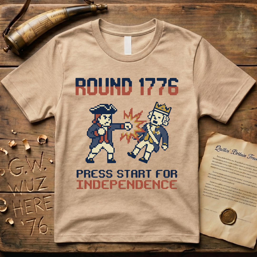 8-Bit Round 1776 Press Start For Independence Punch T-Shirt